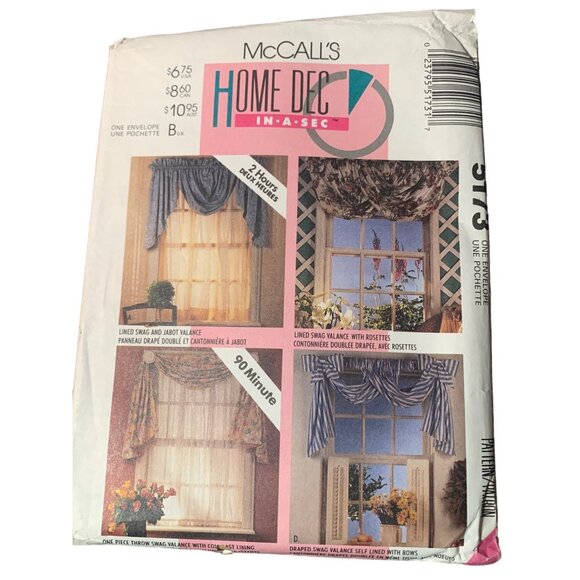 McCall's Home Dec In-A-Sec Window Valance Patterns #5173 uncut - Picture 1 of 3
